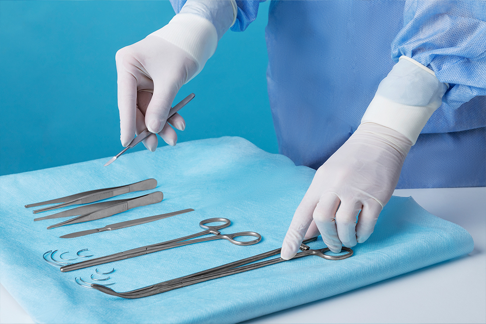 Quality engineer inspecting surgical instruments